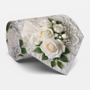 Elegant White Wedding Lace And Roses, Tie