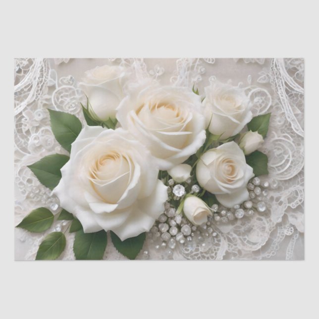 Elegant White Wedding Lace And Roses,  Tissue Paper (Front)