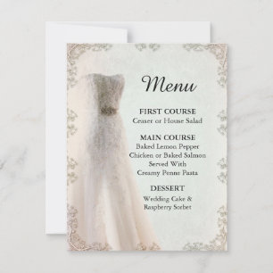 Elegant White Wedding Menu, Wedding Dress Invitation