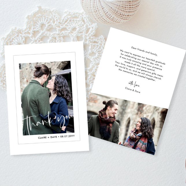 Elegant White Wedding Photo Thank You Card (Simple and Elegant White Wedding Photo Thank You Card)