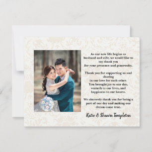 Elegant White Wedding Photo Thank You Double Sided