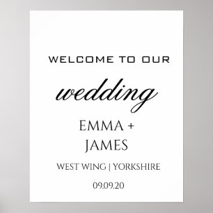 Elegant White Wedding Welcome Sign Name Poster