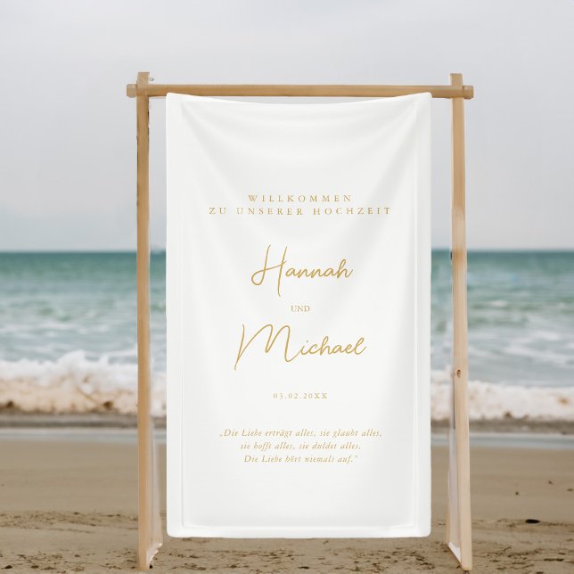 Elegant, white, "Welcome to our wedding" Banner (Elegant, White, Minimal Wedding "Welcome Banner" with your name, date & place for personal words.)