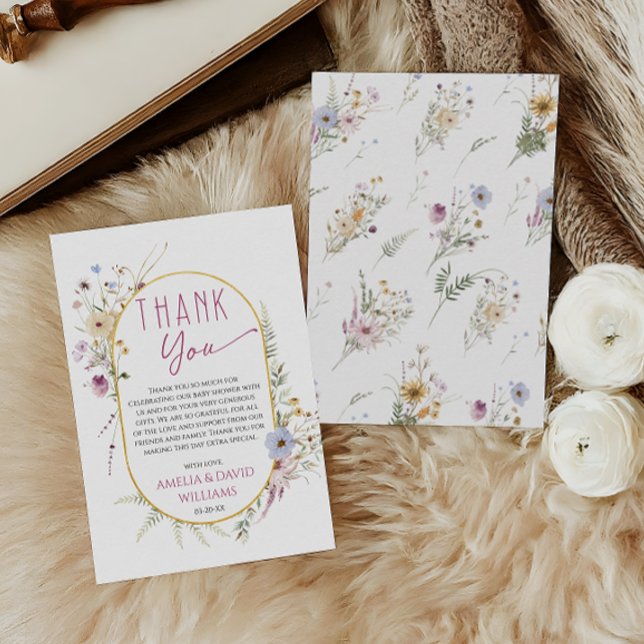 Elegant White Wildflower Baby Shower Thank You Car Card (Creator Uploaded)