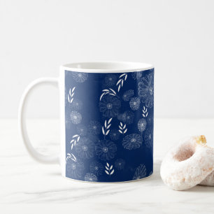 Elegant White Wildflower Doodles Pattern Coffee Mug