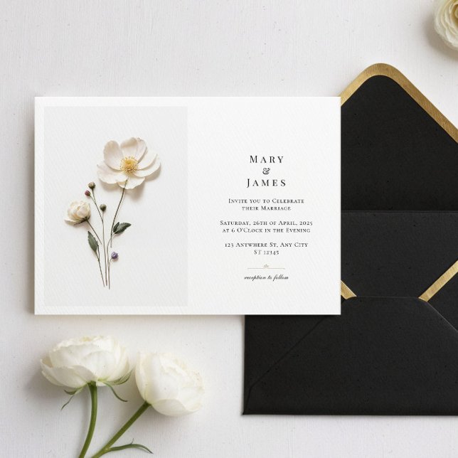 Elegant White Wildflower Horizontal Lovely Wedding Invitation (Creator Uploaded)
