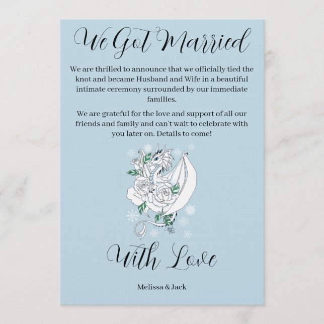 Elegant White Winter Fantasy Dragon Roses Wedding  Invitation (Front)