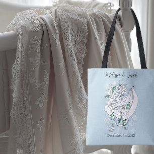 Elegant White Winter Fantasy Dragon Roses Wedding Tote Bag