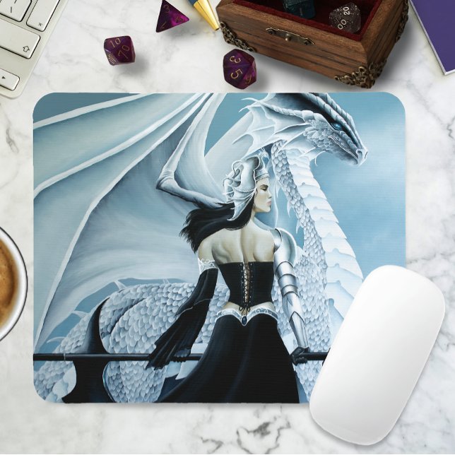 Elegant White Winter Gothic Dragon Queen Fantasy Mouse Mat (Creator Uploaded)