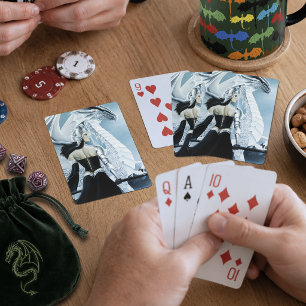 Elegant White Winter Gothic Dragon Queen Fantasy Playing Cards