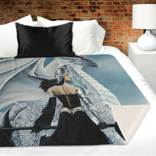 Elegant White Winter Gothic Dragon Queen Fantasy Sherpa Blanket