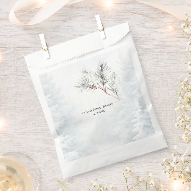Elegant White Winter Pine Bridal Shower Favour Bags (Clipped)
