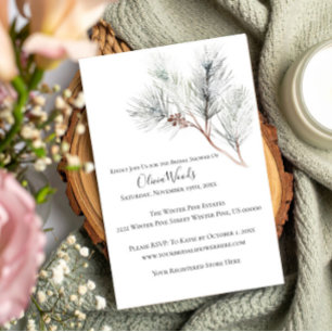 Elegant White Winter Pine Bridal Shower Invitation