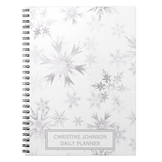 Elegant White Winter Snowflakes Notebook (Front)