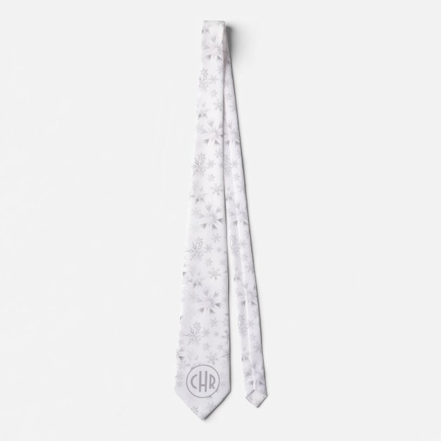 Elegant White Winter Snowflakes Tie (Front)