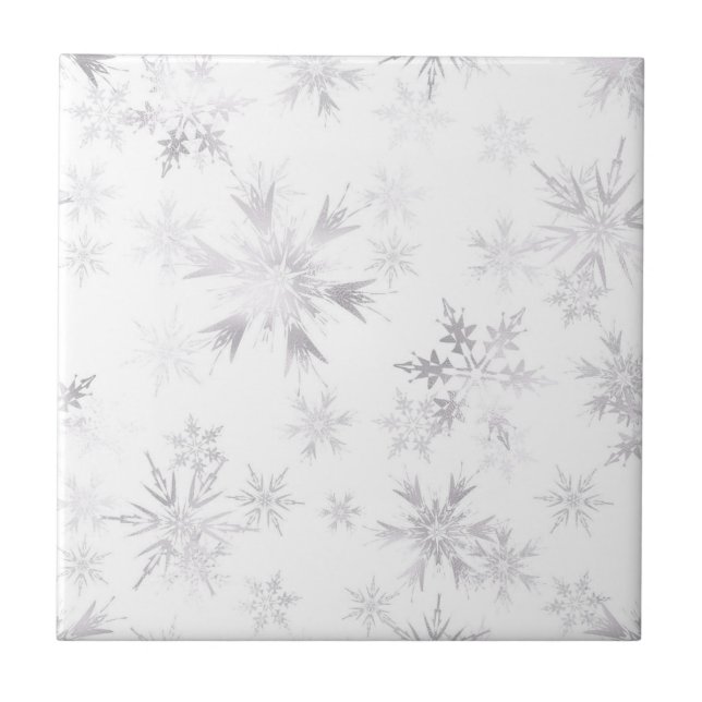 Elegant White Winter Snowflakes Tile (Front)