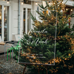 Elegant White Winter Wedding Welcome Acrylic Sign