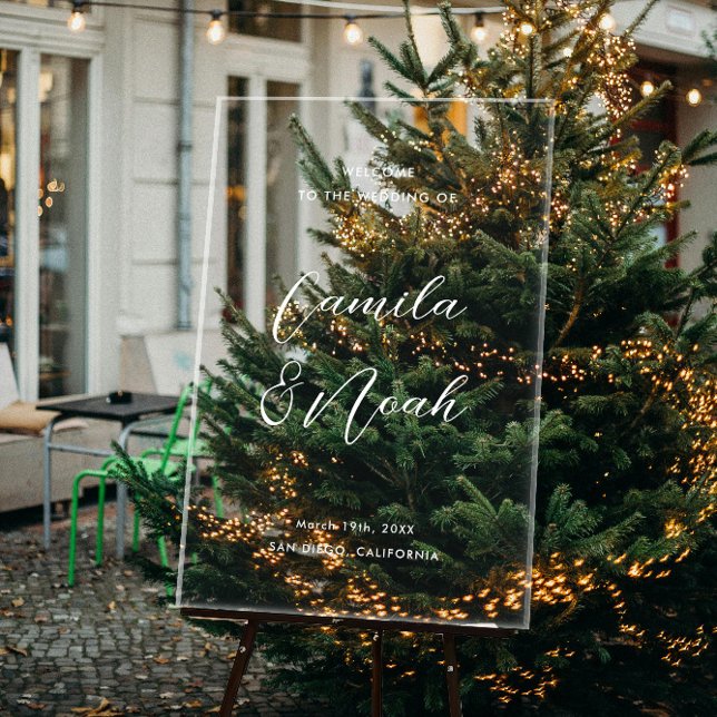 Elegant White Winter Wedding Welcome  Acrylic Sign (Creator Uploaded)