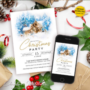 Elegant White Winter Wonderland Christmas Party Invitation