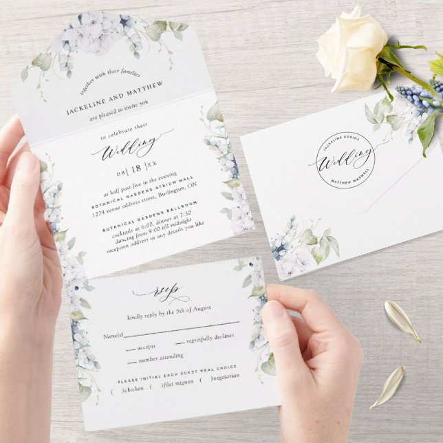 Elegant White With Blue Floral and Calligraphy All In One Invitation (Creator Uploaded)