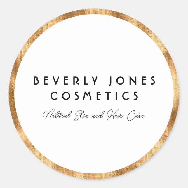 Elegant White with Faux Gold Foil Classic Round Sticker (Front)