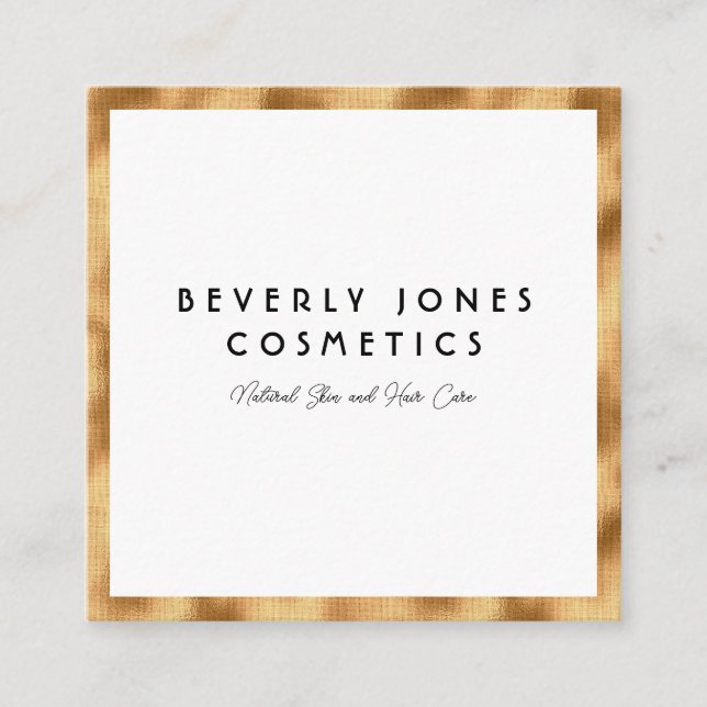 Elegant White with Faux Gold Foil Square Business Card (Front)