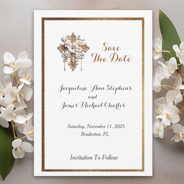 Elegant White with Gold Trim Save The Date (Creator Uploaded)
