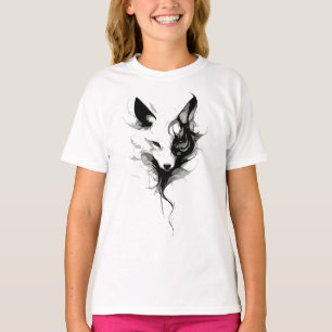 Elegant White Wolf Art in Black Ink T-Shirt