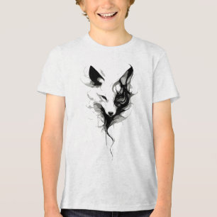 Elegant White Wolf Art in Black Ink Tri-Blend Shirt