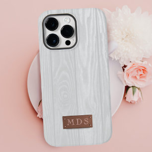 Elegant White Wood Grain Monogram Initials iPhone 16 Pro Max Case