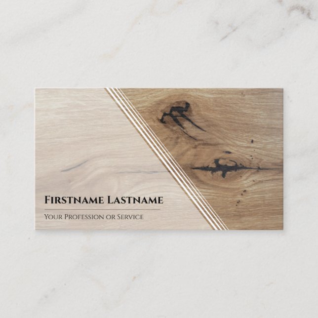 Elegant white wooden style wood grain parquet business card (Front)