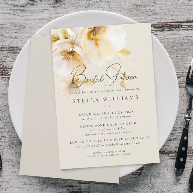 Elegant White Yellow Gold Flower Bridal Shower Invitation (Elegant White Yellow Gold Flower Bridal Shower Invitation)