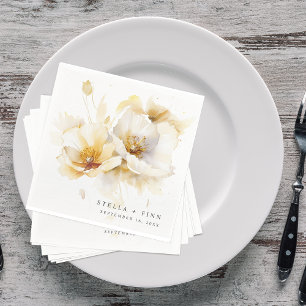 Elegant White Yellow Gold Flower Wedding Paper Napkin