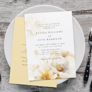 Elegant White Yellow Gold Flowers Details Wedding Invitation