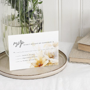 Elegant White Yellow Gold Flowers RSVP Card