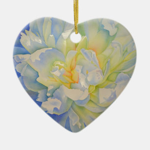 Elegant white yellow peony floral watercolor  ceramic tree decoration