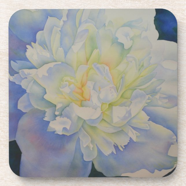Elegant white yellow peony floral watercolor  coaster (Front)
