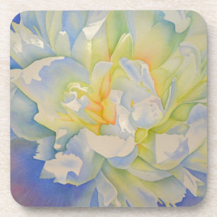 Elegant white yellow peony floral watercolor coaster
