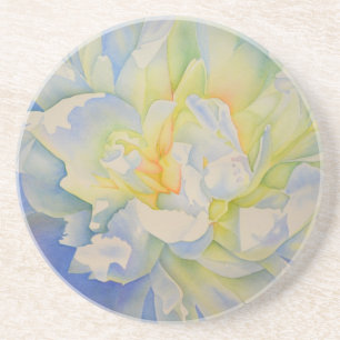 Elegant white yellow peony floral watercolor  coaster