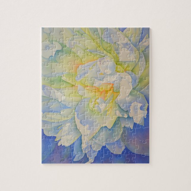 Elegant white yellow peony floral watercolor  jigsaw puzzle (Vertical)