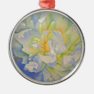 Elegant white yellow peony floral watercolor  metal tree decoration