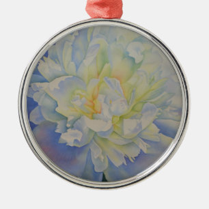 Elegant white yellow peony floral watercolor  metal tree decoration