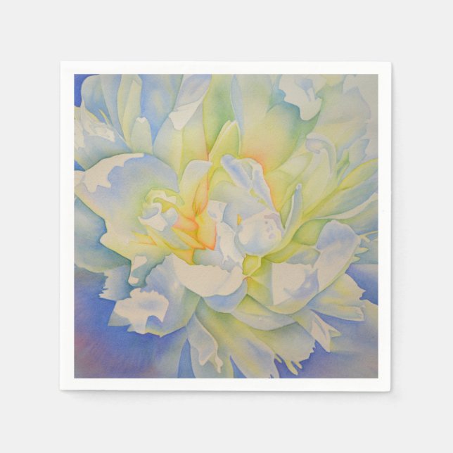 Elegant white yellow peony floral watercolor  napkin (Front)