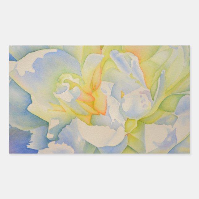 Elegant white yellow peony floral watercolor  rectangular sticker (Front)