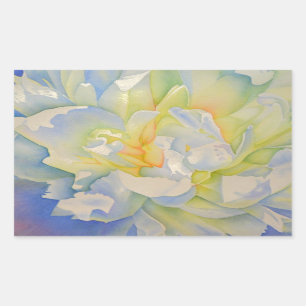 Elegant white yellow peony floral watercolor  rectangular sticker