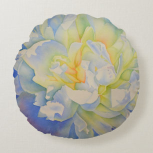 Elegant white yellow peony floral watercolor  round cushion