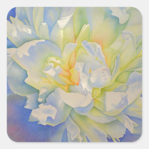 Elegant white yellow peony floral watercolor  square sticker