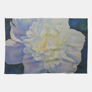 Elegant white yellow peony floral watercolor tea towel