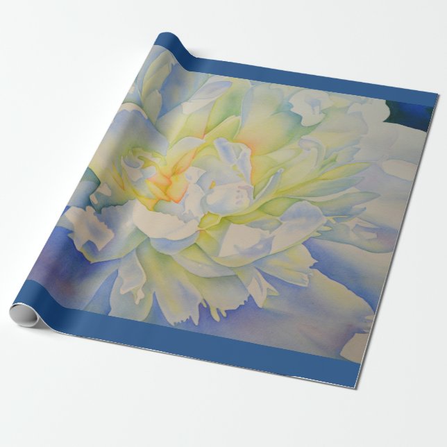 Elegant white yellow peony floral watercolor  wrapping paper (Unrolled)