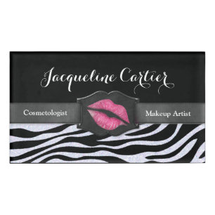 Elegant White Zebra Glitter Kiss Name Tag